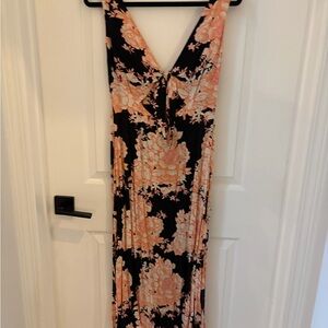 Cleobella Black Maxi Dress with Peach Floral Print